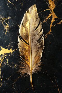 Goldene Feder auf schwarzem Marmor von Imperial Art House
