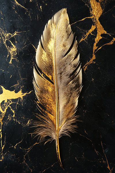 Golden feather on black marble by Imperial Art House