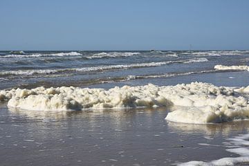 North Sea beach with sea foam. by Wim Jacobs
