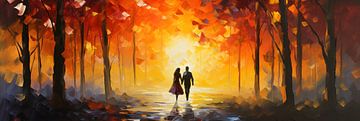 Peinture abstraite Couple bravant le coucher de soleil sur Surreal Media