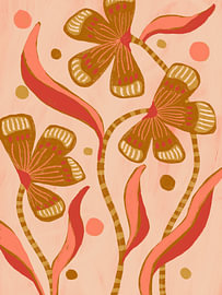 Three playful flowers in warm shades by Anna Benge