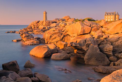 Sunset at the Mean Ruz lighthouse, Brittany, France