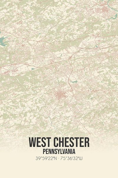 Carte ancienne de West Chester (Pennsylvanie), USA. par Affiches de lieux