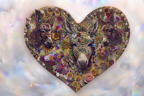 Rose-shaped heart with a donkey
