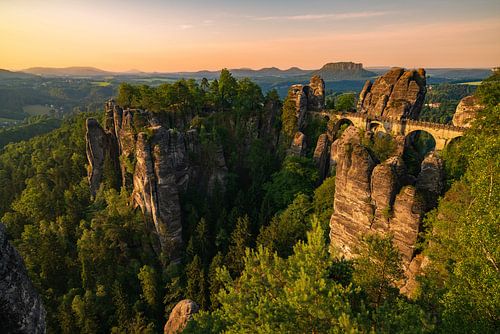 Bastei in Saxon Switzerland at sunrise