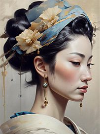 Portrait femme geisha minimalisme. sur J.a Dijkstra