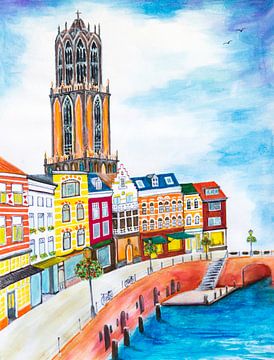 Kleurrijke Domtoren Utrecht aan de gracht van Maria Lakenman