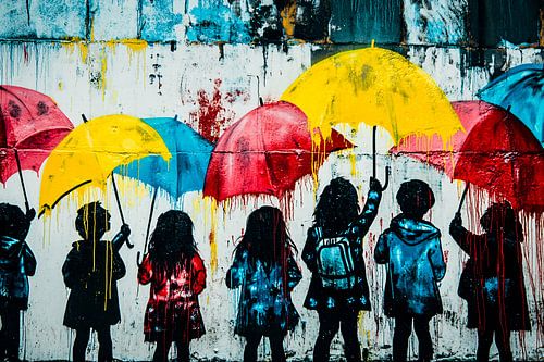 Kinderen met kleurrijke paraplu's