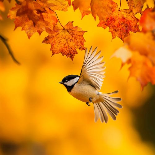 Kleurrijke herfstvogels in vlucht