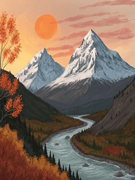 Herfst Berg Zonsondergang van Artistic