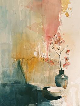 Abstract stilleven in warme kleuren, Japandi stijl