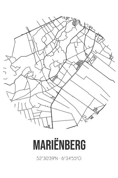 Mariënberg (Overijssel) | Map | Black and white by Prints of Place