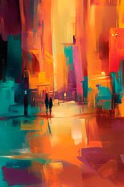 Fantasievolle Stadtlandschaft bei Nacht von Poster Art Shop