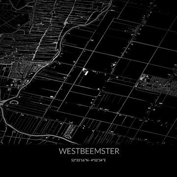 Zwart-witte landkaart van Westbeemster, Noord-Holland. van Rezona