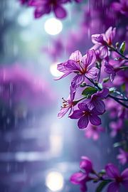 Purple flowers in the rain by Linda de Klein
