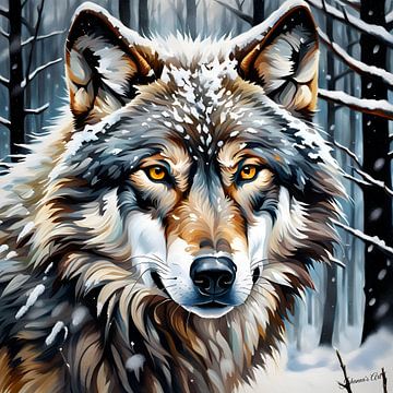 Wilde dieren - Portret van een wolf (3) van Johanna's Art