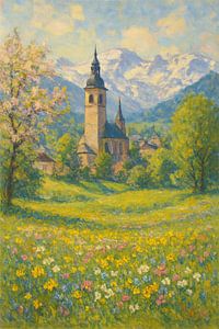 Kitzbüheler Kirche Frühlingswiese – Österreichische Alpen Impressionistische Kunst