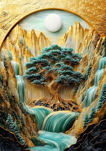Mountain Tree Kintsugi Art by Beet Art