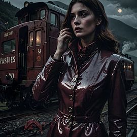 attraktive Frau in Leder