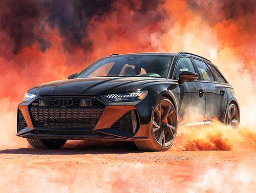 Cinematische zwarte Audi RS6 van PixelPrestige