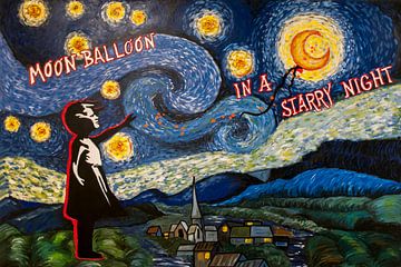 Moonballoon in a starry night by KleurrijkeKunst van Lianne Schotman