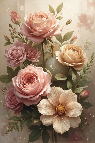 Vintage-Kunst mit Rosen und Grünzeug von Kleurenrijk