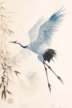 Zwevende elegantie: silhouet van grijze kraanvogel van Poster Art Shop