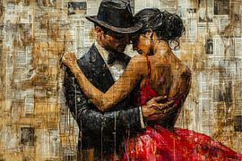 Tango in Rood en Zwart – Romantisch schilderij van BowiScapes - Fine Art en Urban Wandkunst