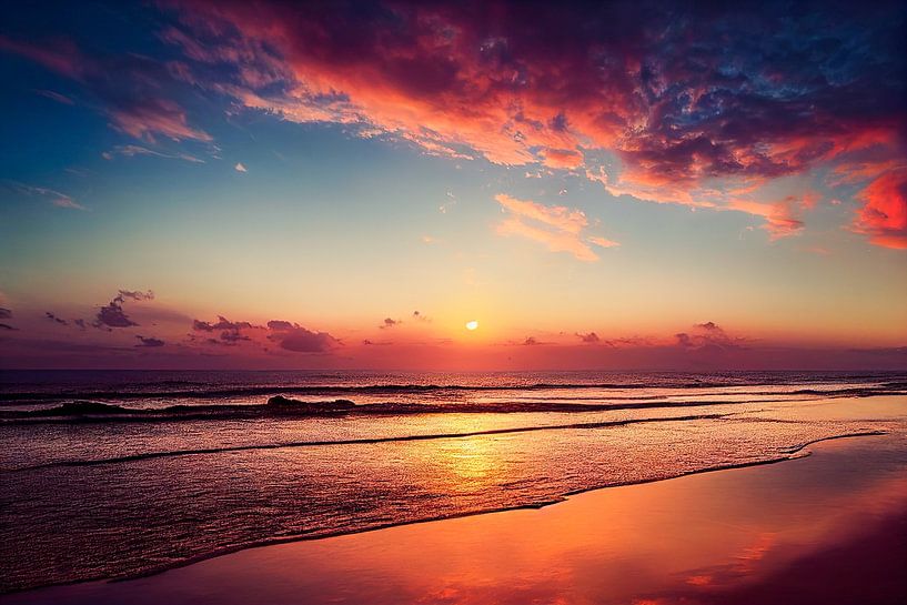 Coucher de soleil sur la plage Illustration de fond d'écran par Animaflora PicsStock