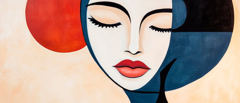 Vrouwelijk portret met abstracte kleuren van Poster Art Shop