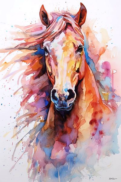Abstract colour watercolour of a horse. by Gelissen Artworks