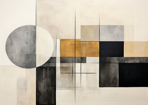 Abstract Painting with Circle | Abstract Shapes with Gold
