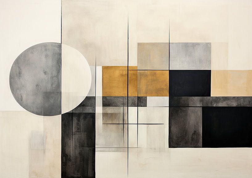 Abstracte Schilderij met Cirkel | Abstracte Vormen met Goud van Bloemen Studio