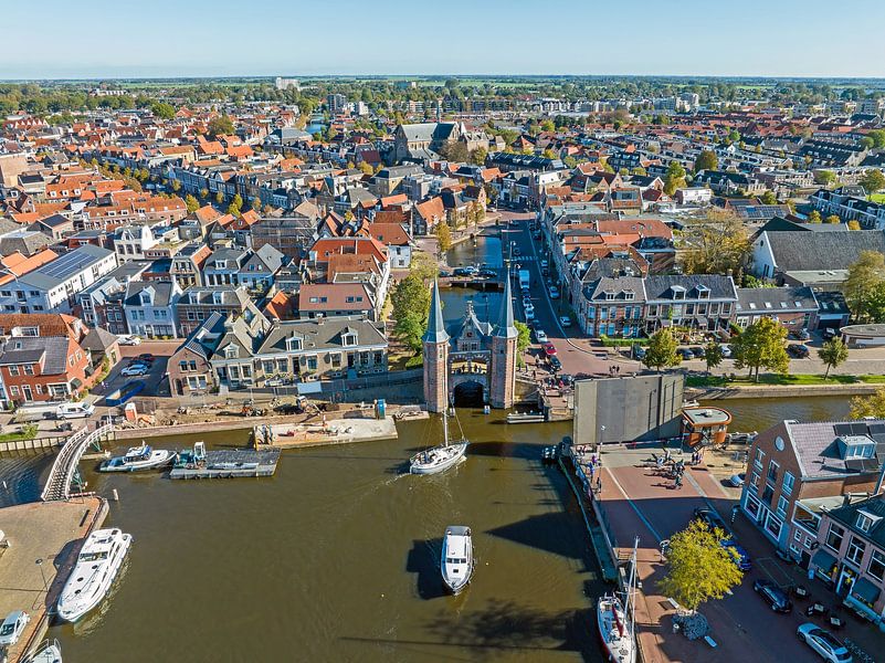 Aerial view of the historic town of Sneek with the Waterpoort in Friesland Netherlands by Eye on You