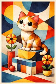 Chat géométrique moderne – Décoration murale abstraite et ludique