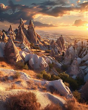 Zonsopgang in Cappadocië van fernlichtsicht