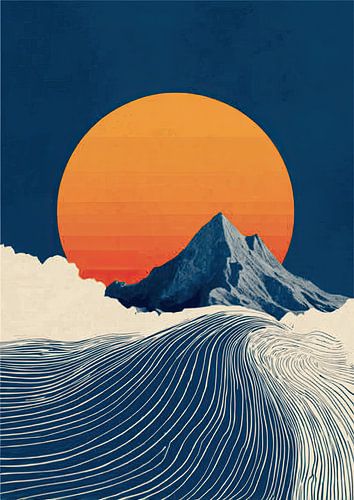 Minimalistische bergtop bij zonsondergang