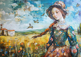 Vrouwenschilderij | Whispers in the Wind Sway van Abstract Schilderij
