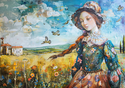 Frau malt | Flüstern im Wind Sway