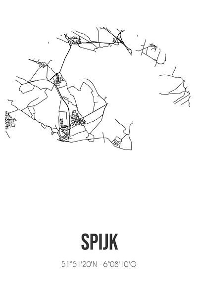 Spijk (Gelderland) | Landkaart | Zwart-wit van Stad & Wand