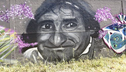urban wall art portret – moderne wanddecoratie in zwart en paars