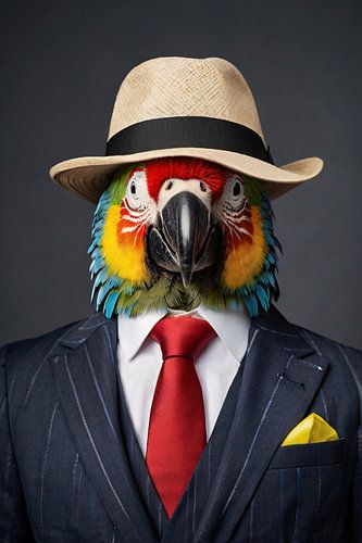 Kleurrijke papegaai met hoed