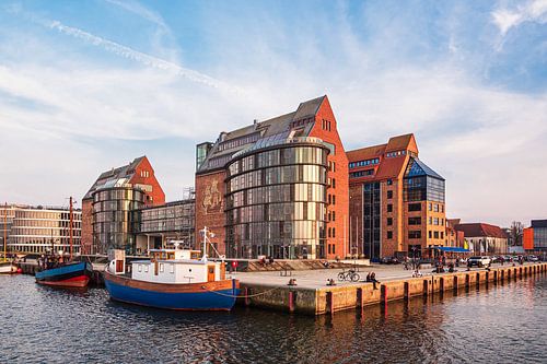 Gezicht op het silo-schiereiland in Rostock