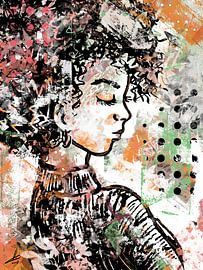 Mixed media - curls - in shades of orange red and green by Emiel de Lange
