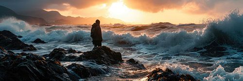 Panoramic portrait of a powerful sea