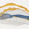 In de stroom van kalme, moderne abstractie in indigogoud van Mad Dog Art