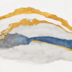 Im Fluss der Ruhe, moderne Abstraktion in Indigo Gold von Mad Dog Art