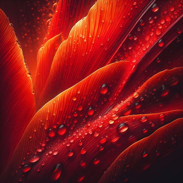 Rode tulp met druppels van Jessica Berendsen