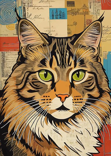 Sibirische Katze Papier Collage von MIROKKU