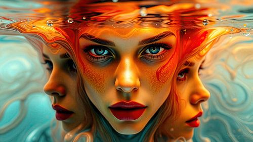 Vrouwenportret onder water Surrealisme